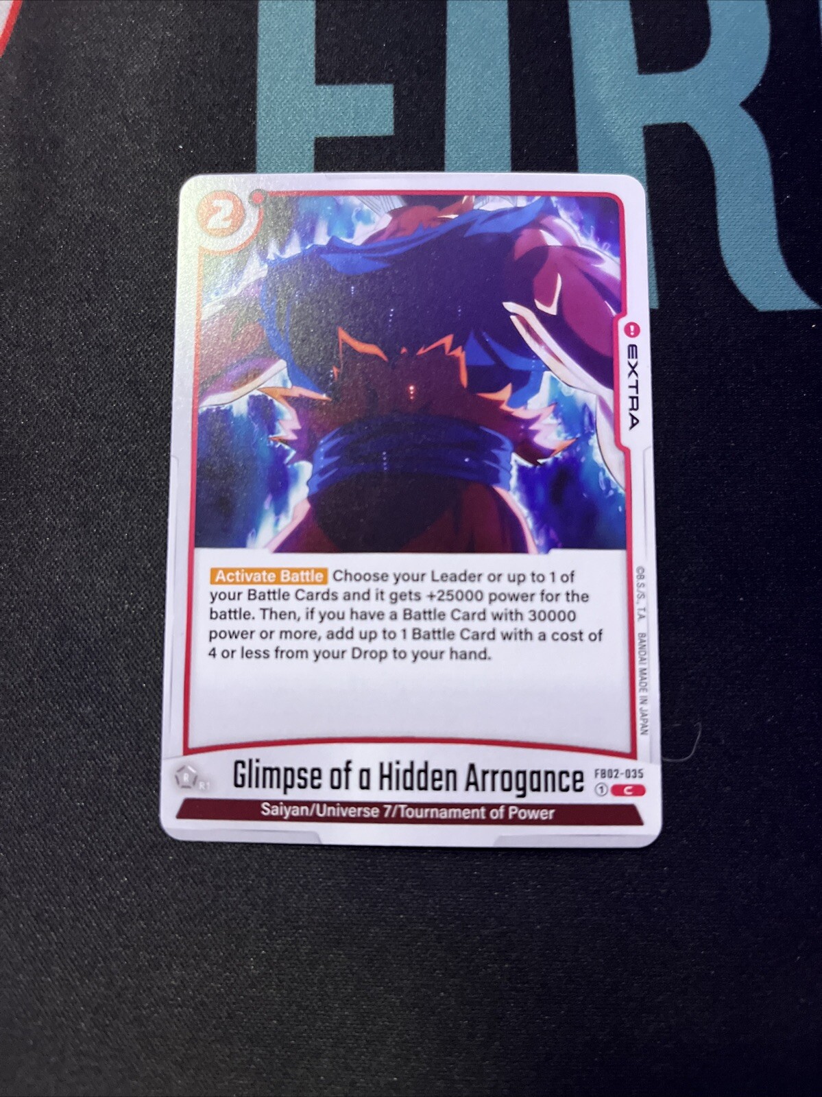 Glimpse of a Hidden Arrogance FB02-035 Dragon Ball Fusion World Blazing Aura trading card — raw and PSA graded price guide