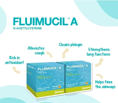 Fluimucil A Kids Clear Phlegm Relief Cough Mucus Cold Flu 100mg 200mg 30sachet