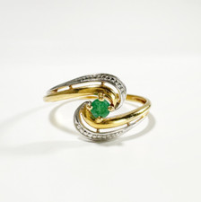 Vintage 18k Gold and Emerald Twist Ring, Vintage 18k Gold Smaragd Ring