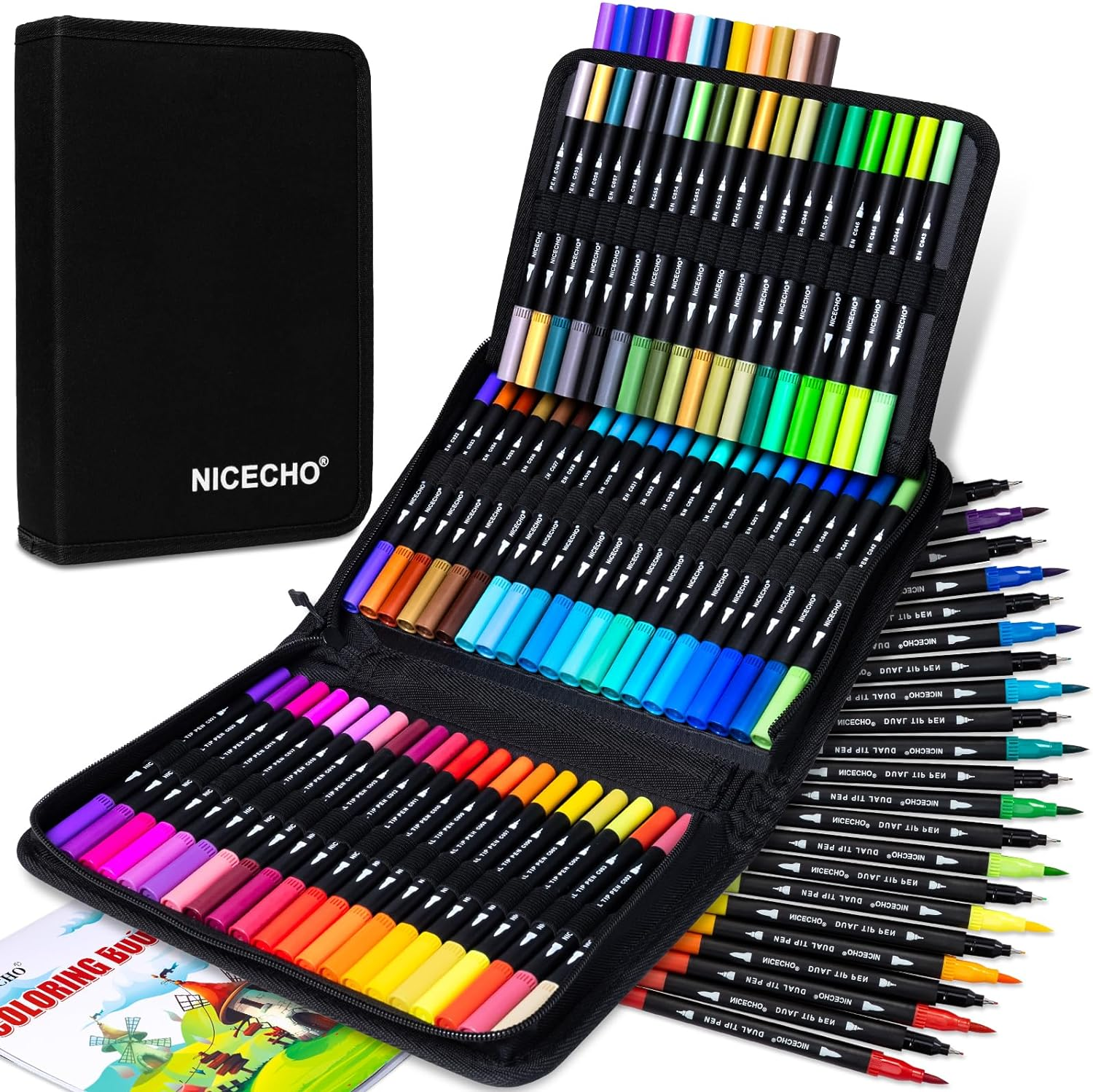 72 Colors Dual Tip Art Markers Pens for Adult Coloring Books, Brush and Fine Tip