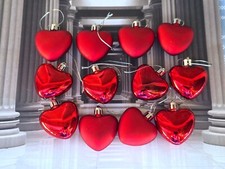 New Lot of 12 new red matte  shiny Heart Christmas Valentine's Day Ornaments