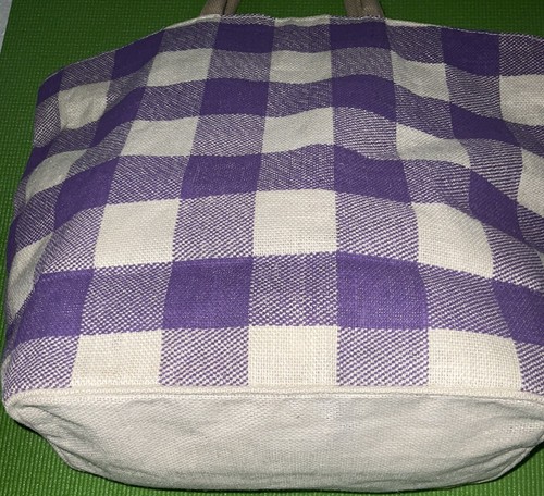 Texas Christian University TCU Mom Purple Plaid Jute Tote Bag - Picture 10 of 13