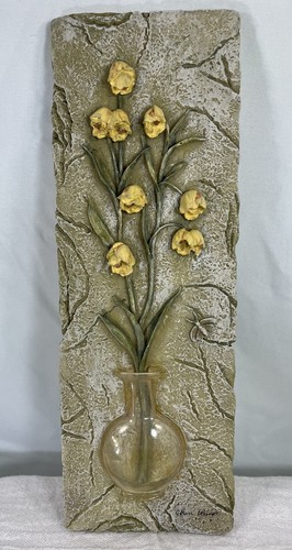 Vintage Set Of Two Cheri Blum 3D Floral Panel Wall Art Signed 9” X 3.25” - Picture 2 of 6