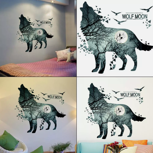 Vinyl Wolf Moon Wall Decal Removable Sticker 60×90 cm Room Decor Animal Art - Picture 3 of 6