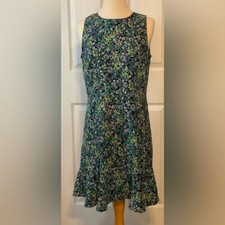 Womens Loft Floral Dress Size 8 Petite Blue Green Floral