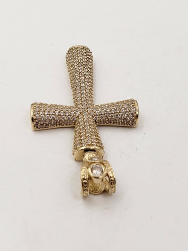Colgante Cruz Oro Amarillo 10KT con Piedras Simuladas - Imagen 4 de 8