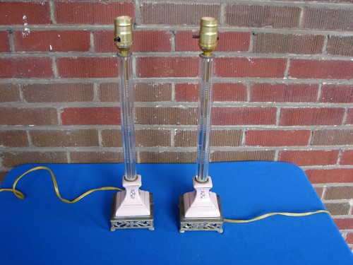 PAIR PINK PORCELAIN & GLASS BOUDOIR LAMPS DRESSER VANITY18 3/8" HIGH - 第 2/10 張圖片