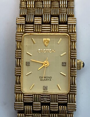 Ladies CROTON DIAMOND Dial 23K Yellow Gold Plated Quartz Watch eBay