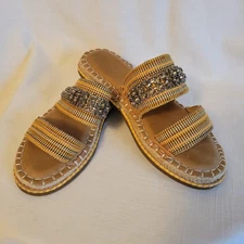 Crown Vintage Size 7M Miyan Rhinestone Slip On Flat Sandal Espadrille Boho Beach