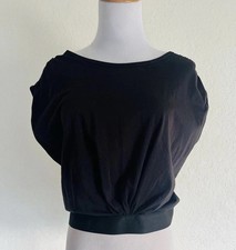 ATM Black Dolman Cinched Waist Top Crop Short Sleeve Muscle Shirt Boxy M