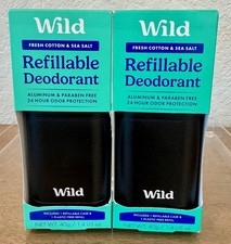 2 Pack Wild Fresh Cotton  Sea Salt Refillable Deodorant 1.4 oz 12/27 FAST SHIP