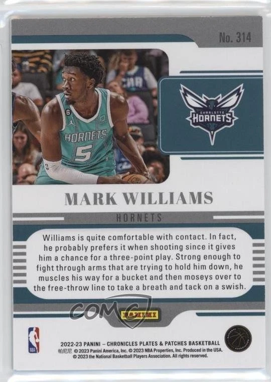 2022-23 Panini Chronicles Plates and Blue /99 Mark Williams #314 Rookie Patch RC - Image 2 of 2