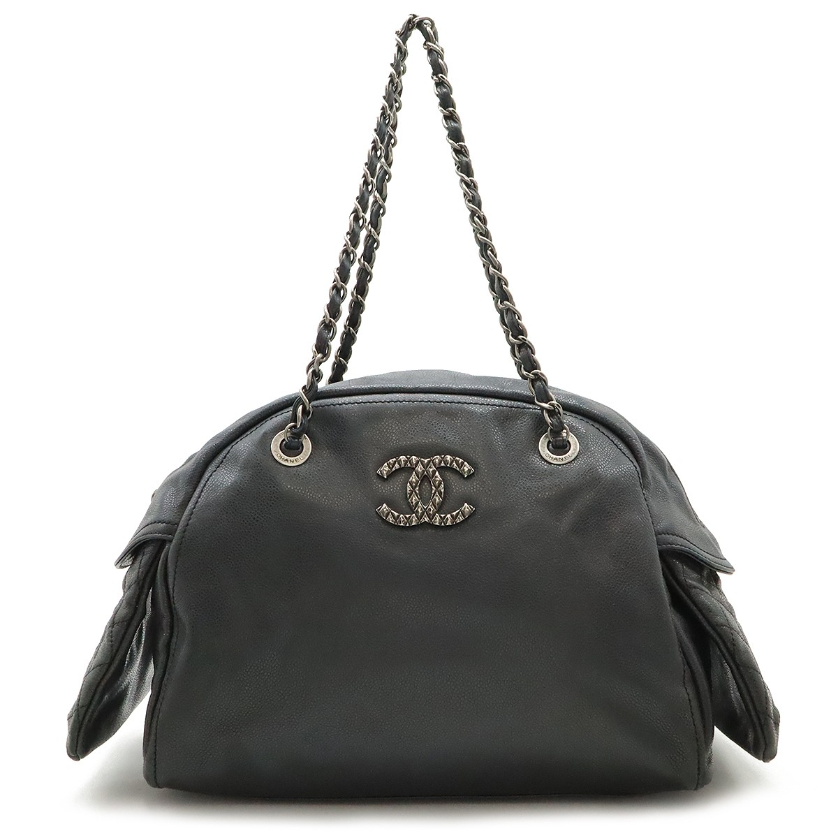 CHANEL Coco Mark Shoulder Bag with Silver Chain in Gray 28632