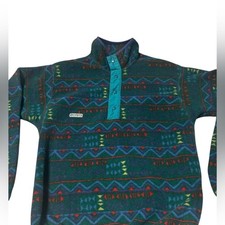Rare VTG Columbia Fleece Snap Pullover USA Aztec Geometric Pattern Men  s M