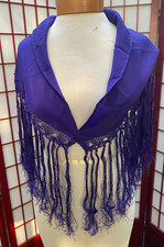 Flamenco Shawl Mantoncillo Pico Fleco, Color Dark Purple with Fancy Fringe