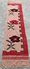 Vintage Traditional Handmade Beautiful Floral Kilim Floor Rug Carpet 259x58 cm