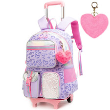 Kids Rolling Backpack for School Girls with Wheels, Wheeled Luggage with Wheels
