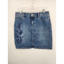TALBOTS Embroidered Floral Blue Denim Skirt 8P