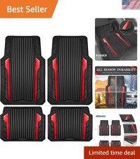 Universal Trim-to-fit Black Red Heavy Duty 4-piece Car Floor Mats - Easy Clean Universal Trim-to-fit Black Red Heavy Duty 4-piece Car Floor Mats - Easy Clean