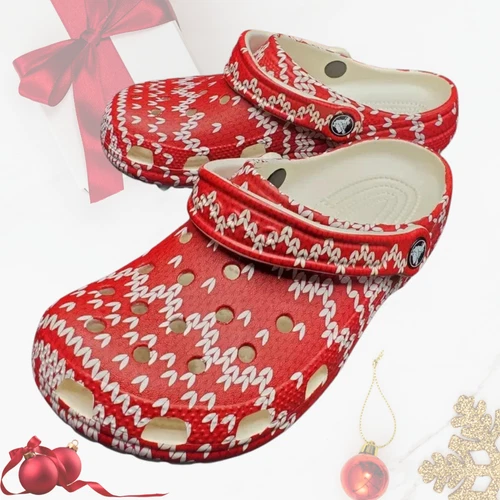 Crocs Unisex Classic Holiday Sweater Red Printed Clog 209237-90H SizeMen4/Women6