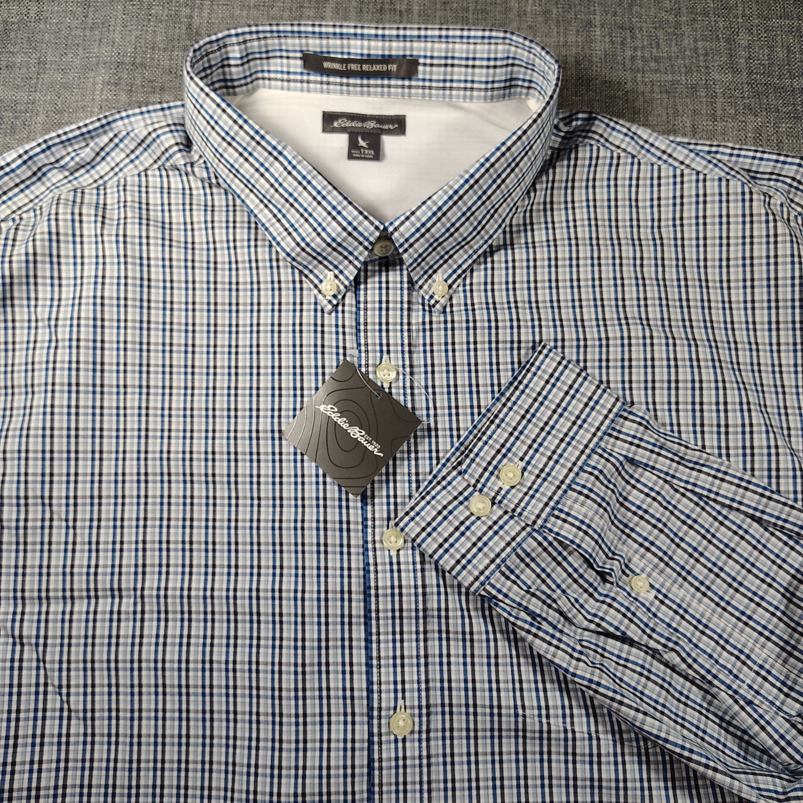 Eddie Bauer Shirt Mens 3XL Tall Relaxed Fit Tartan Button Down Wrinkle Free