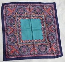 Vintage Classic Hunter Green Blue Paisley Scarf 29" x 31" A2022