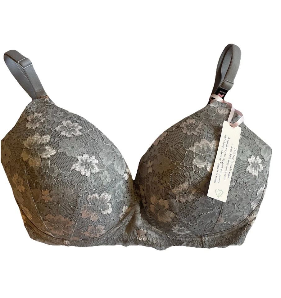 Sutiã de enfermagem feminino Victoria's Secret 36 DDD cinza pêssego renda sem fio macio - Imagem 4 de 4