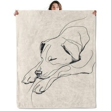 Dog Throw Blanket Soft Cozy Lightweight Flannel Blankets with Minimalist Line...