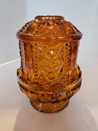 Vintage Retro Amber Indiana Glass Stars and Bars Fairy Lamp Light Candle Holder - Picture 1 of 7
