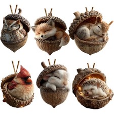 8cm Forest Animal Acorn Ornaments   Cozy Forest Christmas Ornaments,