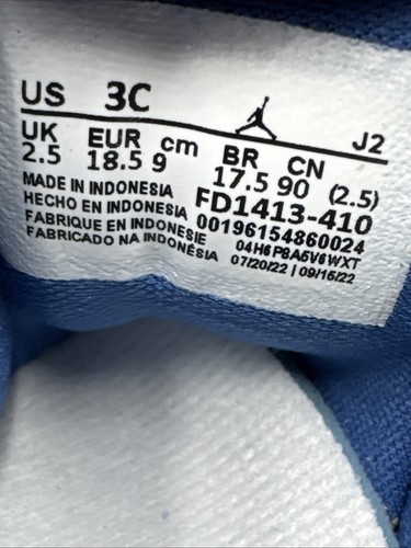 Jordan 1 Retro Alto OG (TD) Azul Verdadero/Blanco-Gris Cemento FD1413-410 - Talla 3c - Imagen 11 de 16