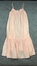 J.crew Ruffle Beach Maxi Dress Womens Medium White Pink Stripe Spaghetti Strap
