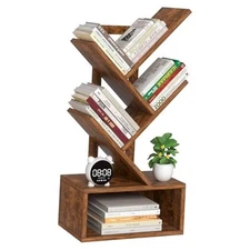 Small Tree Book Shelf,Black Tree Bookshelf,Desktop Bookcase,Modern 5 Tier Brown