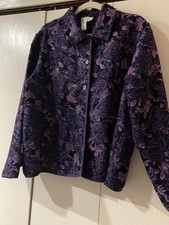 Coldwater Creek Womens Button Down Purple Jacket Floral Sparkles Size PXL