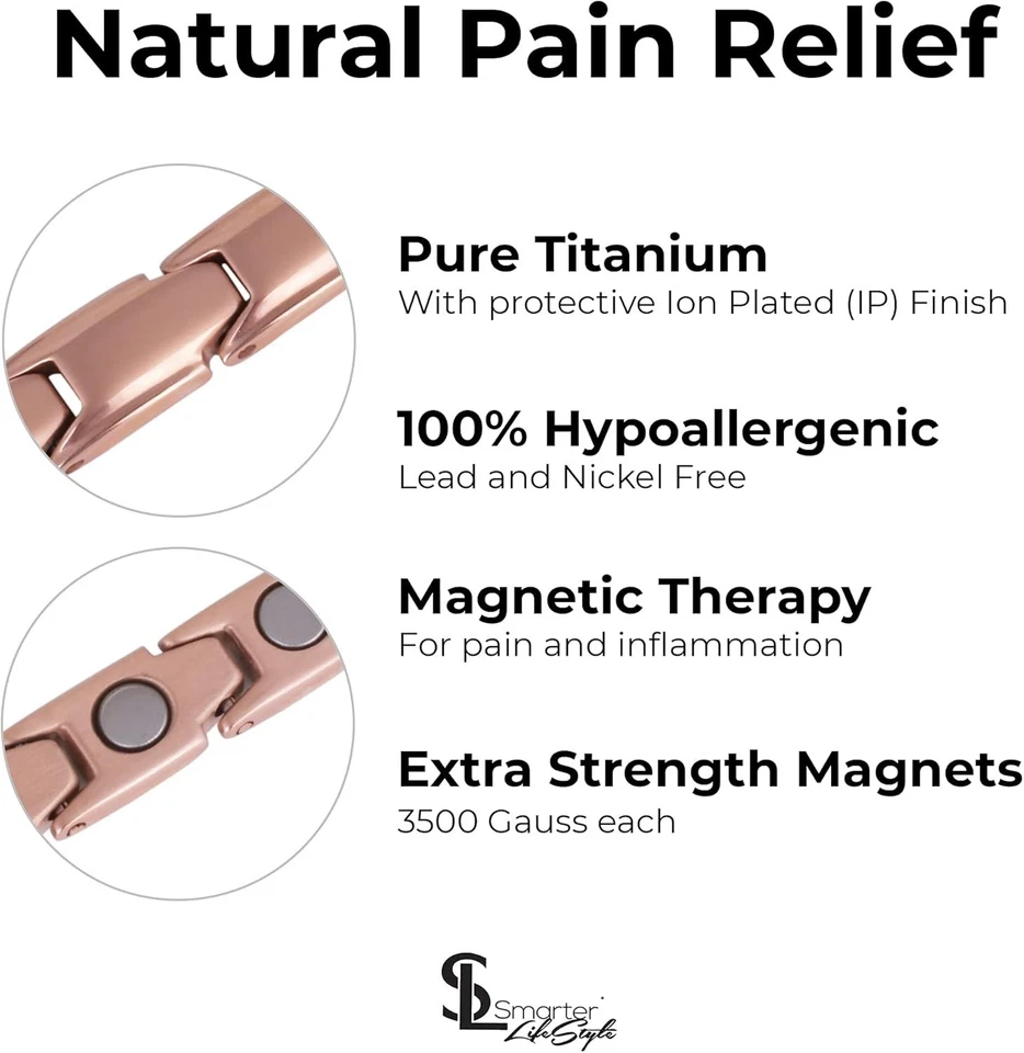 Elegante tobillera magnética de titanio dorado rosa para mujer - ajuste ajustable de 9,4 pulgadas Foto 4 de 4