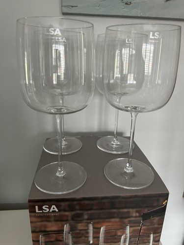 Occhiali LSA Borough Grand Cru 660 ml trasparenti set di 4 nuovi con scatola gambo sottile stupendi