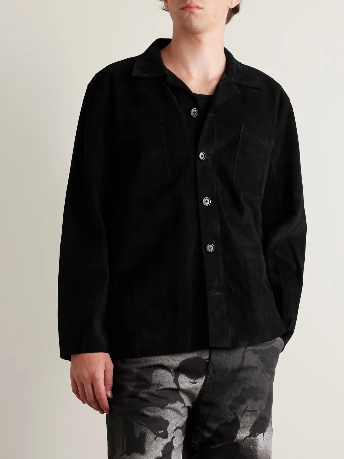 Black Leather Shirt jacket for Men Pure Suede Size S M L XXL 3XL CM