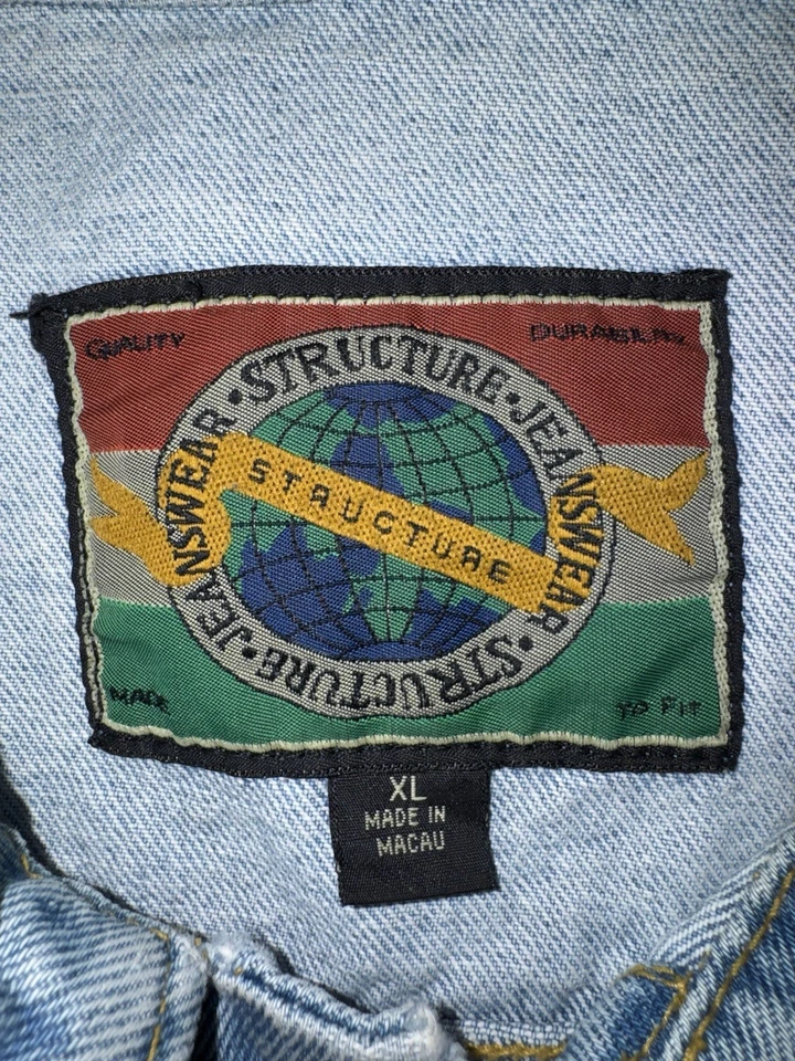 MEN VINTAGE 90'S LIGHT WASH STRUCTURE JEANSWEAR DENIM JACKET - SIZE XL - Image 2 of 4
