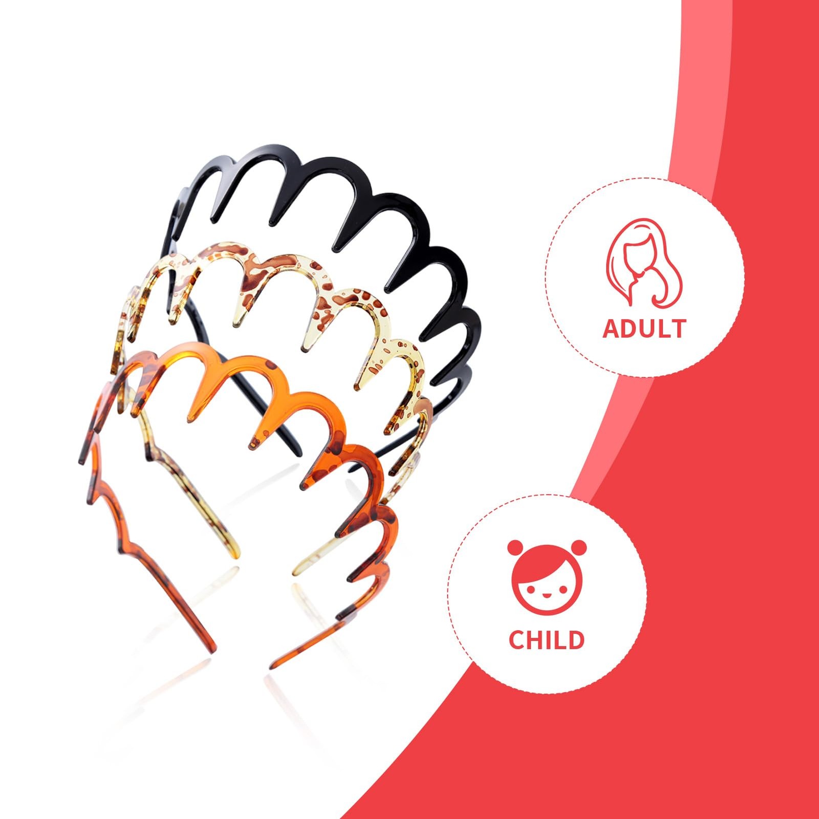 3-Piece Hairband Set, Zig Zag  Wavy Design - Unisex Hair Accessory,Met...