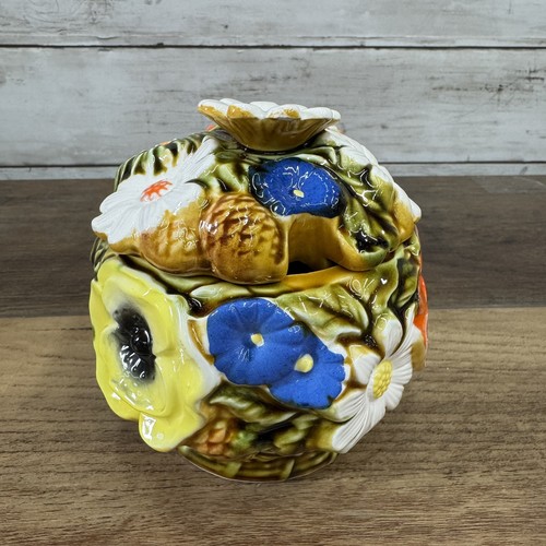 Inarco Ceramic Colorful Poppies and Daisies 5”H Sugar Bowl - Picture 3 of 10