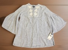 Chaps Women’s Bell Sleeve Peasant Blouse Blue Pinstripe Size Small NEW With Tags