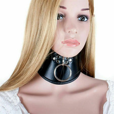 Faux Leather Locking Posture O Ring Collar Neck Belt Restraint BDSM Bondage
