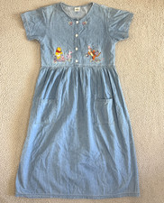 Vintage Disney Store Winnie the Pooh Dress Medium Large Denim Embroidered 90s