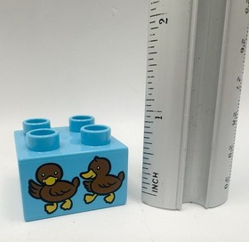 Lego Duplo Medium Azure Blue Printed Brick Block With Brown Baby Ducks 10581