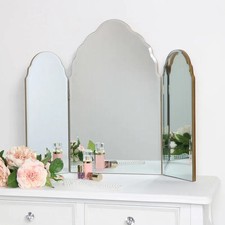 Antique Gold Arched Triple Vanity Mirror dressing table make up tabletop glamour