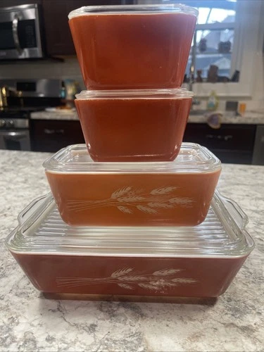 Pyrex Autumn Harvest Wheat Refrigerator Dish Set 501-503 (B)