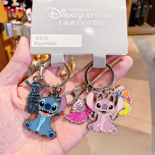 Authentic Shanghai Disneyland Stitch and Angel Metal Keychain Gift