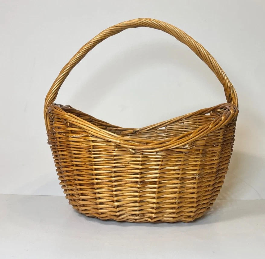 "Cesta de mimbre ovalada 13 x 13 x 9,5"" tejido natural mango marrón claro regalo vintage" Foto 4 de 4