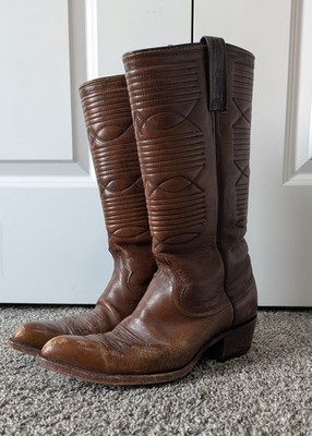 Vintage Dan Post 6948 Stove Top Cowboy Boots Size 9 Brown Made In Spain 
