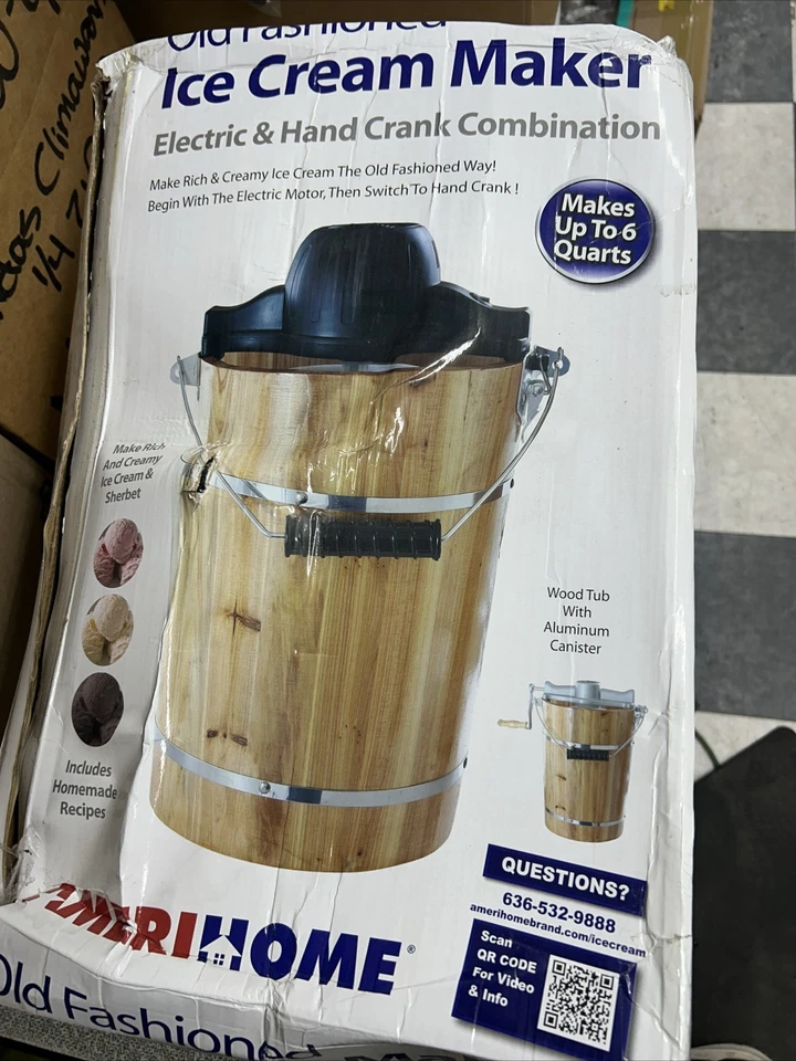 AMERIHOME 6 QT MÁQUINA DE HELADOS ELÉCTRICA/MANO (caja muestra desgaste) Foto 2 de 4